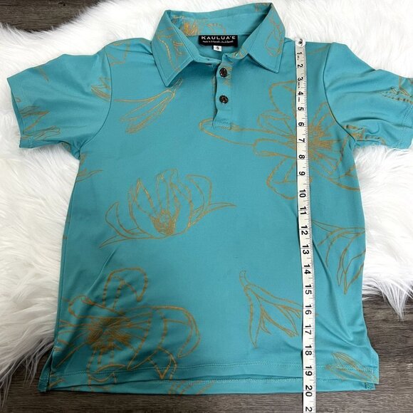 Kauluae Boys Youth Small Miulana Palani Pullover Polo Shirt Seafoam Teal Gold - Picture 5 of 8